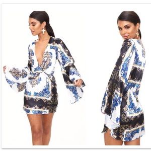 Blue Print Kimono Shift Dress